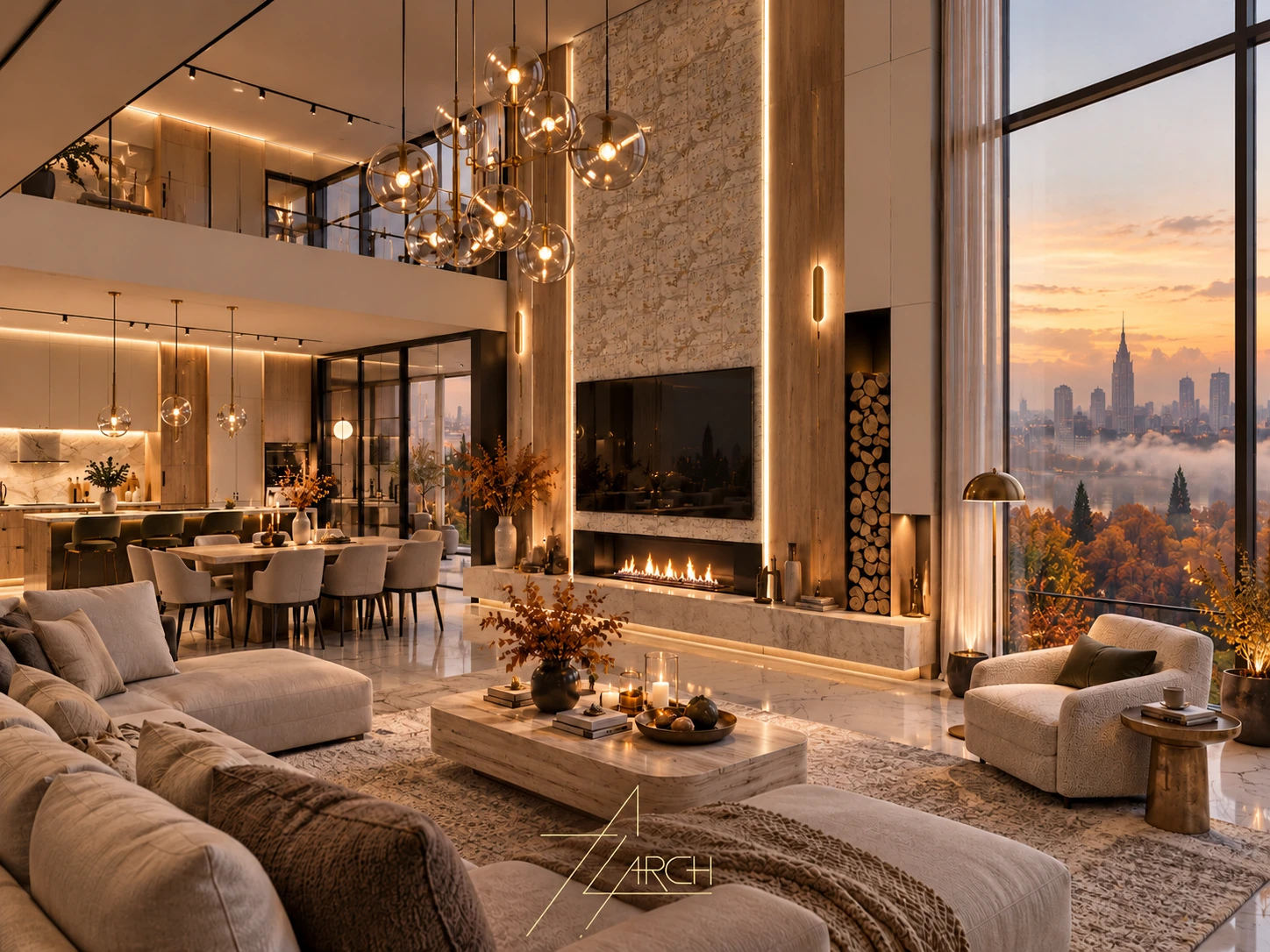 Apartament — salon z kuchnią — wizualizacja 2