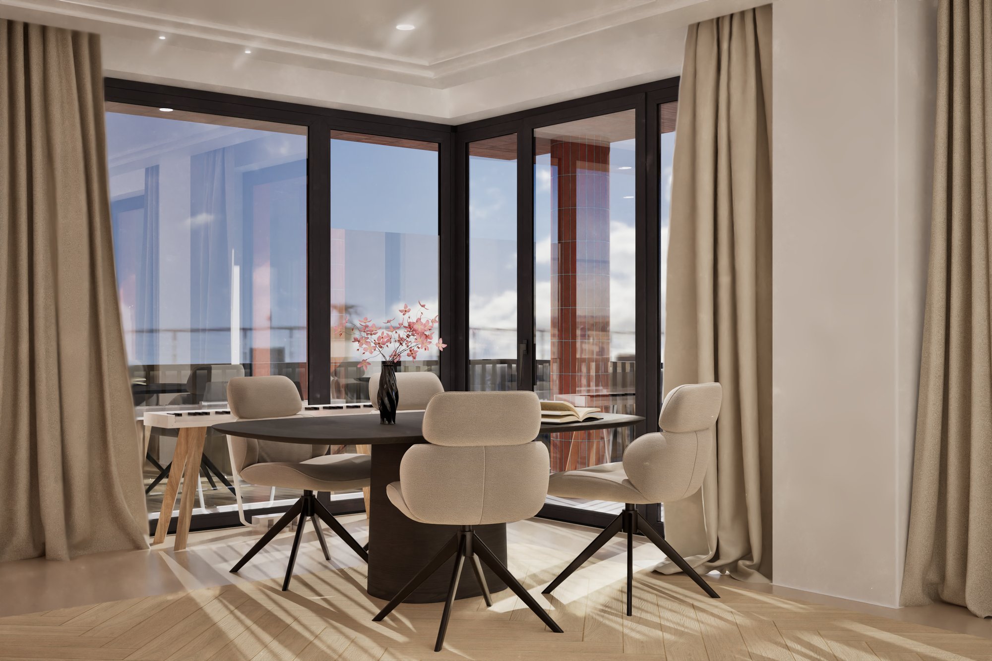 Apartament z widokiem - jadalnia przy panoramicznym oknie